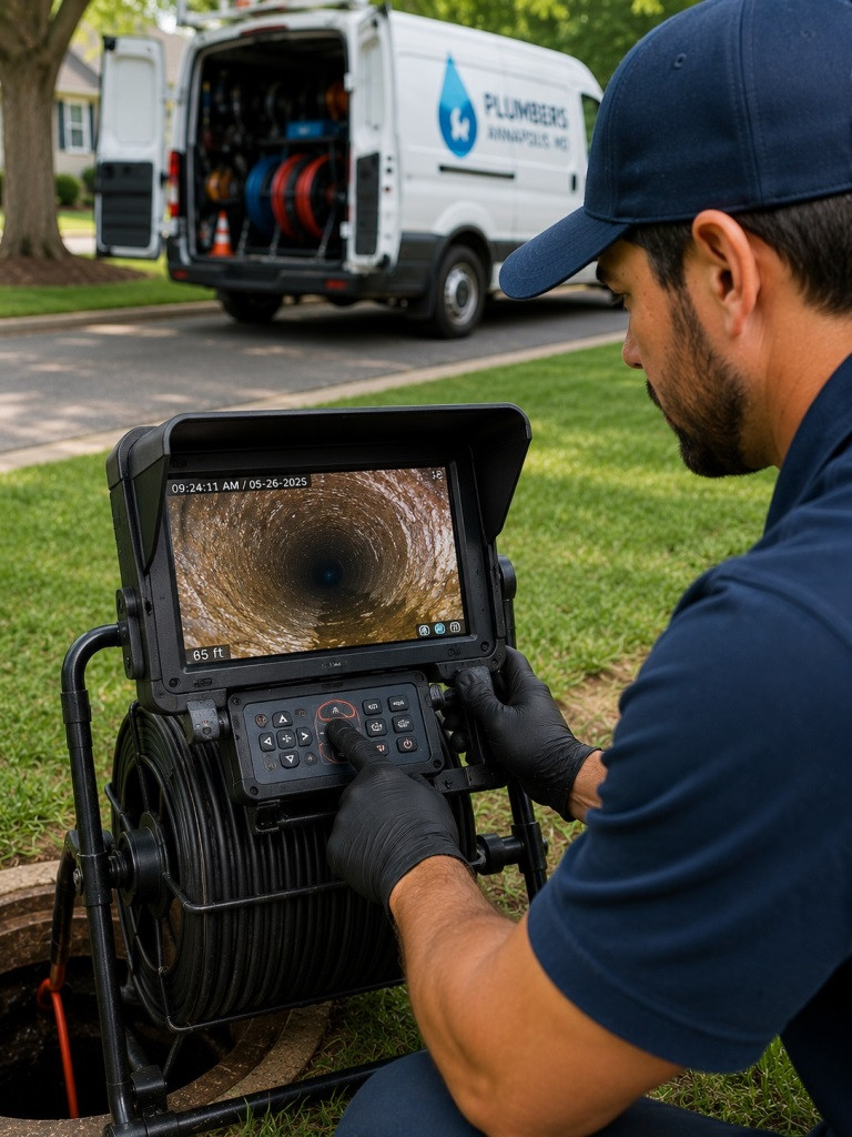 sewer camera monitor displaying underground pipe inspection